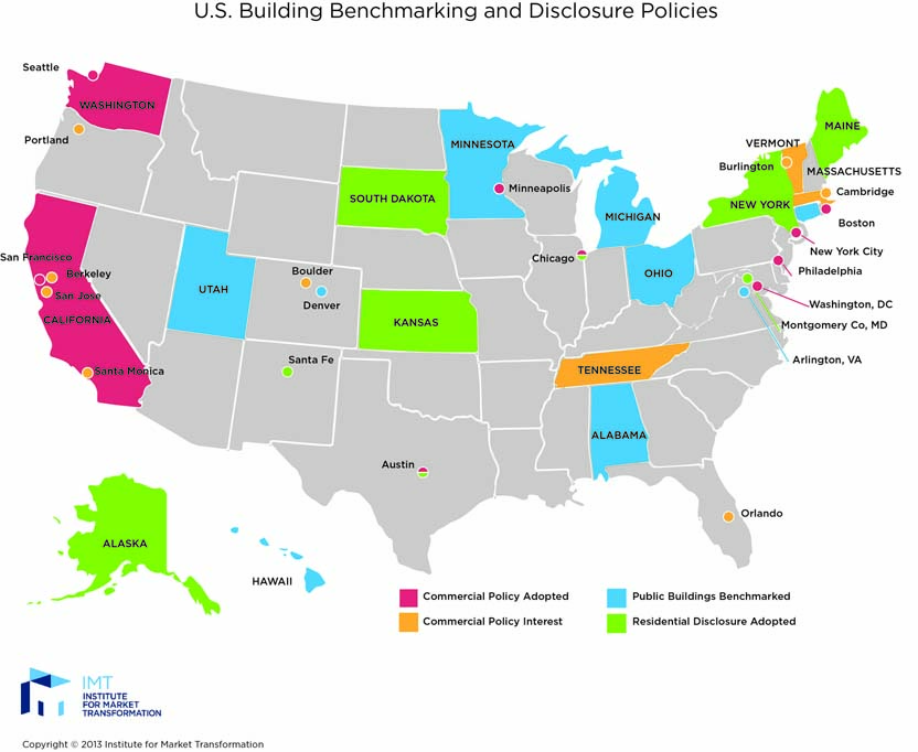 Map of Disclosure Ordinances around the US (source: Institute for Market Transformation)